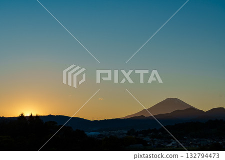 Sacred Mount Fuji floating in the sunset from Hadano Furusato Park 132794473