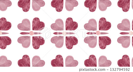 Seamless pattern of silhouettes of pink wildflowers. Floral ornament. Rectangular design element. Watercolor texture. Ideal for tablecloths, fabric designs, wallpaper, tableware and other items 132794592