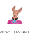 Portrait of a deer in a fuchsia shirt with a lush frill. Watercolor illustration of an animal in elegant clothing for children's product design 132794611