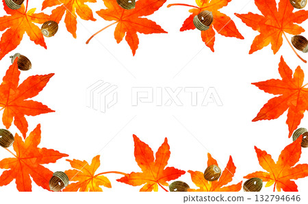 Frame of autumn maple leaves and acorns. Hand-drawn watercolor illustration background material of autumn plants. Frame of autumn maple leaves and acorns. Hand-drawn watercolor illustration background material of autumn plants. 132794646