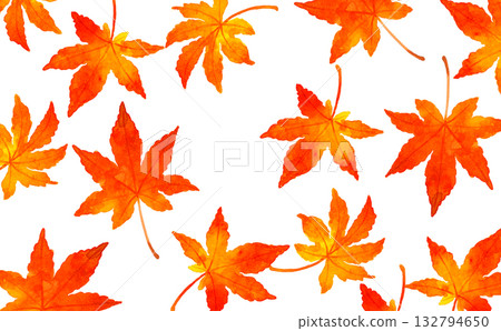 Autumn maple leaf background - Hand-drawn watercolor illustration of autumn plants 132794650
