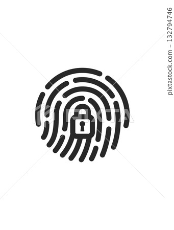 Fingerprint with lock linear icon stock illustration 132794746