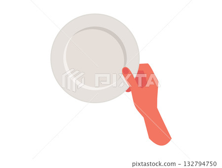 hand holding white plate, isolated on white background hand holding white plate, isolated on white background 132794750