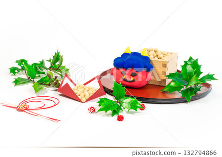 Setsubun design: Masu, beans, holly, and demon 132794866
