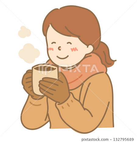 圖：一位戴著手套、手持飲料的女士 132795689