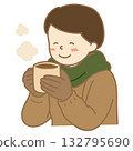 Illustration of a man wearing gloves and holding a drink 132795690