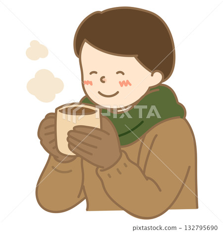 圖：一名戴著手套、手持飲料的男子 132795690