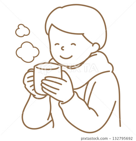 Illustration of a man wearing gloves and holding a drink (line only) Illustration of a man wearing gloves and holding a drink (line only) 132795692