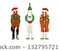 Illustration of three horses wearing Christmas decorations Illustration of three horses wearing Christmas decorations 132795721