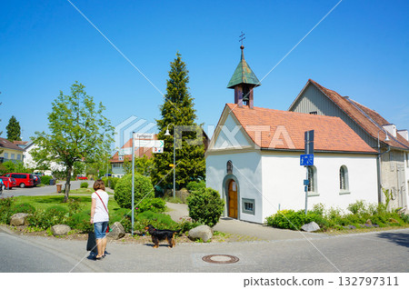 A view of a rural town in Germany with a beautiful blue sky 132797311