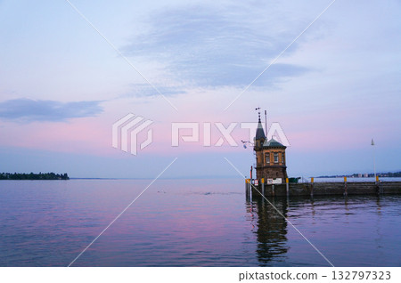 Beautiful sunset over Lake Constance from the German side 132797323