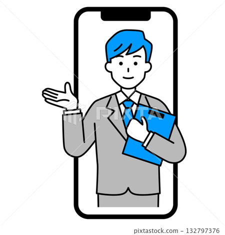 A male counselor doing online counseling on a smartphone A male counselor doing online counseling on a smartphone 132797376