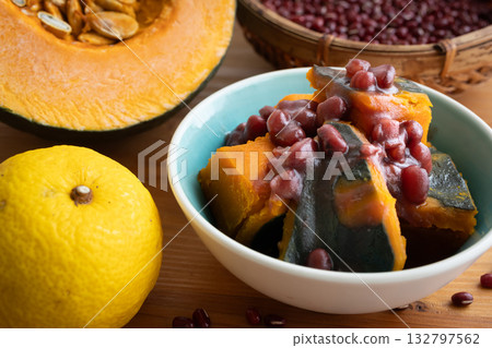 Winter Solstice Food: Simmered Pumpkin with Yuzu and Azuki Beans Winter Solstice Food: Simmered Pumpkin with Yuzu and Azuki Beans 132797562