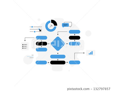 Workflow automation concept improving business efficiency with AI integration. Data management digital tools that optimize repetitive task. Workflow automation boost business productivity illustration Workflow automation concept improving business efficiency with AI integration. Data management digital tools that optimize repetitive task. Workflow automation boost business productivity illustration 132797857