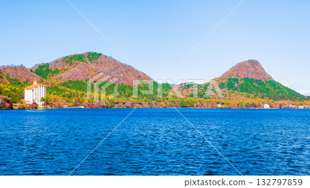 Mount Haruna, Lake Haruna, Mount Binushi, and Mount Eboshigatake (Autumn) 132797859