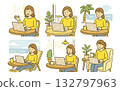 Teleworking woman illustration set Teleworking woman illustration set 132797963