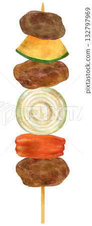 Barbecue skewers with peppers, onions, and pumpkin 132797969