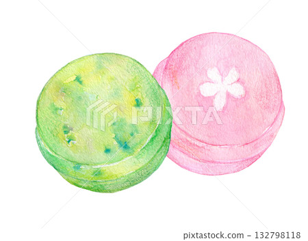 Watercolor illustration, hand-drawn illustration, colorful bath bomb set 132798118