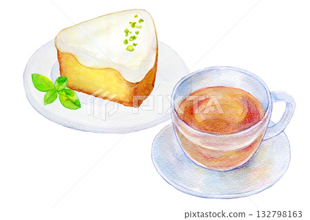 水彩插畫,手繪插畫,檸檬蛋糕和茶具,咖啡店菜單 水彩插畫,手繪插畫,檸檬蛋糕和茶具,咖啡店菜單 132798163