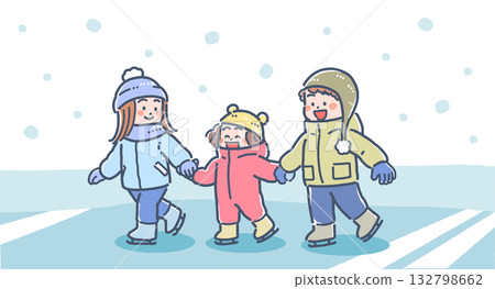 冬季滑冰的男孩和女孩插圖 冬季滑冰的男孩和女孩插圖 132798662