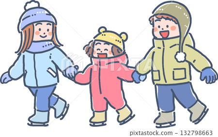 Illustration of a boy and girl ice skating in winter 132798663
