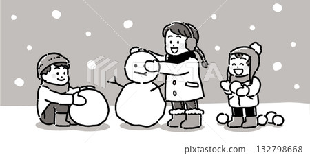 Monotone illustration of children playing in the snow 132798668