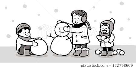 Monotone illustration of children playing in the snow 132798669