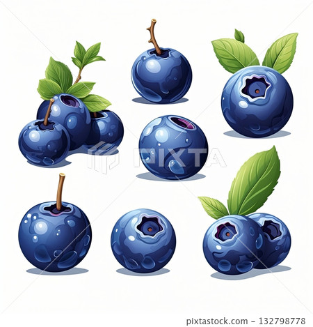 Hand-Drawn Blueberry Branches and Leaves Illustration for Summer Designs 132798778
