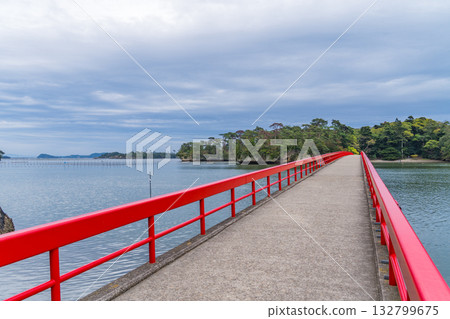 View of Fukuura Bridge over Fukuura Island in Matsushima View of Fukuura Bridge over Fukuura Island in Matsushima 132799675
