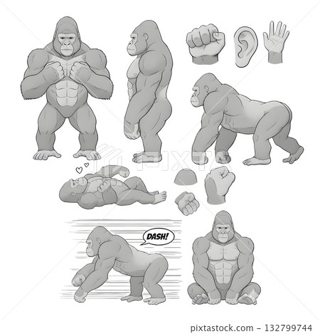 Set of gorilla character. illustration design. Set of gorilla character. illustration design. 132799744