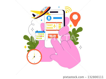 Online Ticket Travel Vector Illustration Through a Transportation and Journey Provider App for Booking in a Flat Cartoon Background Design 132800111