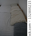Pillows on a bed where a family of four sleeps side by side 132800215