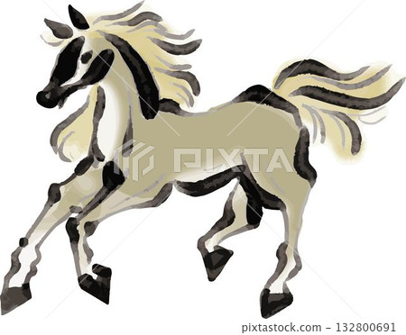 New Year's 2026 New Year's card, brush-drawn watercolor, ink painting, horse illustration, modern Japanese style zodiac sign, horse New Year's 2026 New Year's card, brush-drawn watercolor, ink painting, horse illustration, modern Japanese style zodiac sign, horse 132800691