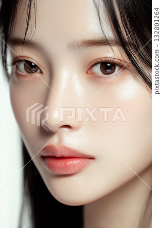 亞洲女性臉部特寫，展現其光滑的肌膚 132801264