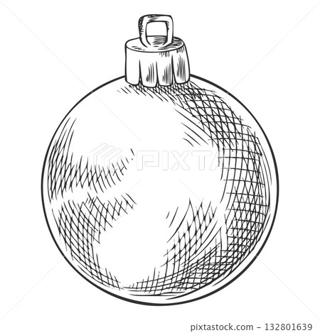 Christmas tree ball toy engraved hand drawn vector illustration, traditional festive New Year and Christmas decoration Christmas tree ball toy engraved hand drawn vector illustration, traditional festive New Year and Christmas decoration 132801639