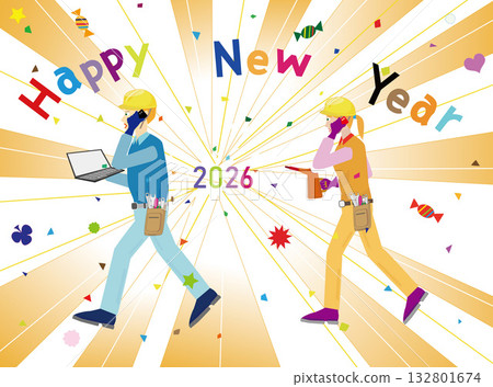 2026年新年賀卡插圖。 2026年新年賀卡插圖。 132801674