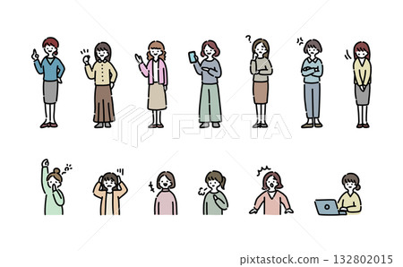 手繪插圖：表情各異的女性 132802015