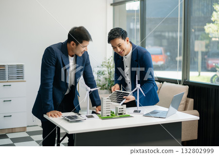 business team people planning and discussing on recycle reduce reuse policy symbol in office meeting room. Green business company 132802999