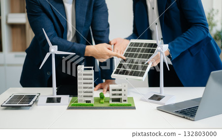 business team people planning and discussing on recycle reduce reuse policy symbol in office meeting room. Green business company 132803000