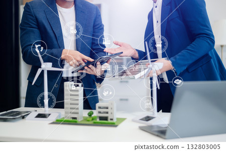 Business team working virtual modern smartphone to reduce CO2 emissions carbon footprint climate change to limit global warming.Sustainable development Business team working virtual modern smartphone to reduce CO2 emissions carbon footprint climate change to limit global warming.Sustainable development 132803005