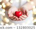 Hand holding red heart shape symbol 132803025