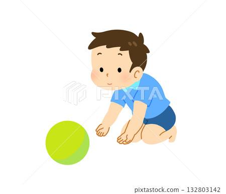 描繪兒童滾動球的插圖 描繪兒童滾動球的插圖 132803142