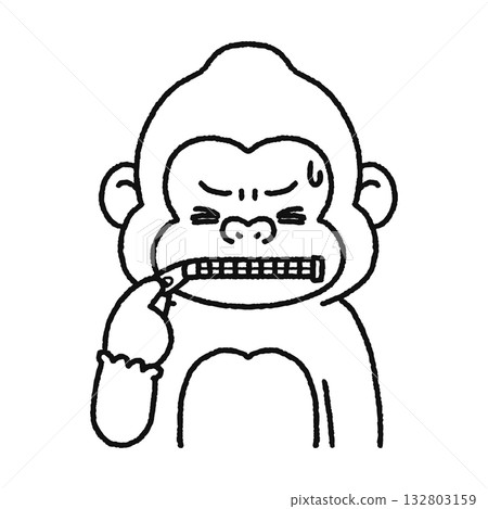 閉著嘴的大猩猩，無聲的線條畫 132803159