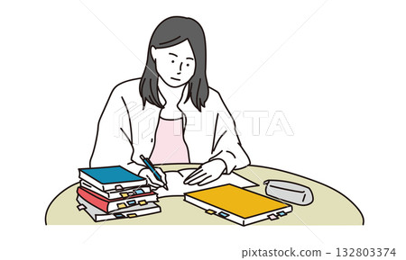 Illustration material of a student studying with a pile of reference books Illustration material of a student studying with a pile of reference books 132803374