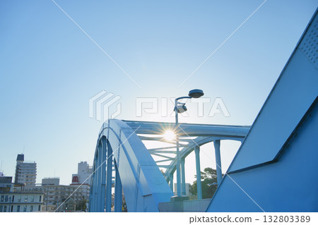 The beginning of today - Maruko Bridge (downstream of Tama River) in summer with morning light shining in 132803389