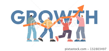 Team of diverse people working together to lift and raise arrow pointing upward symbolizing business growth success and positive results teamwork achievement 132803497