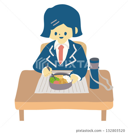 Girls in uniform eating lunch 132803520