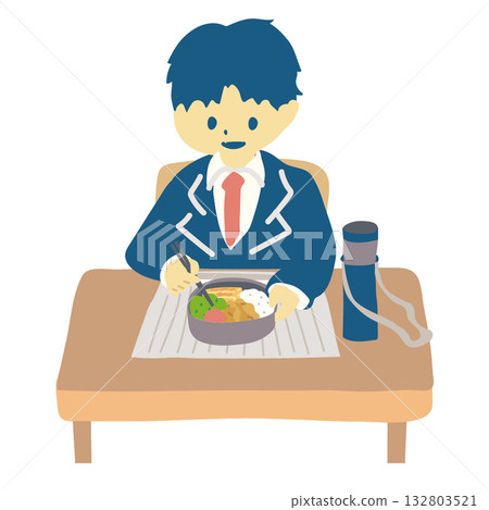 Boys in uniform eating lunch 132803521