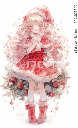 水彩聖誕老人女孩 水彩聖誕老人女孩 132803702
