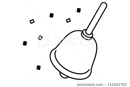 活動圖標，簡潔的等距插圖，描繪了歡快的鈴鐺和彩帶，黑白風格。 132803762